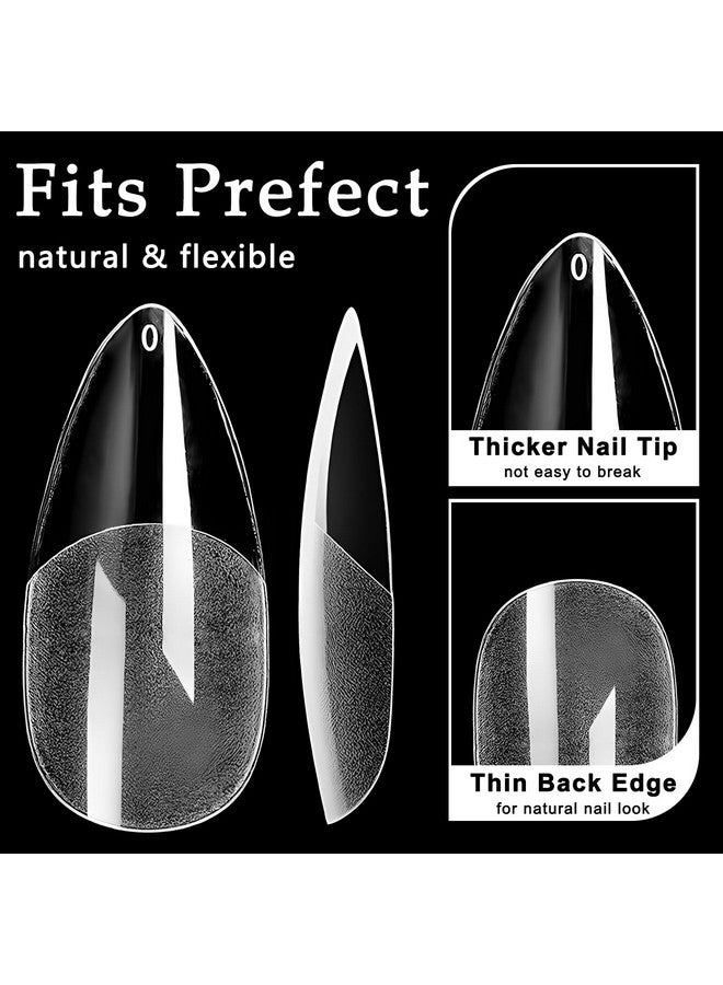 600Pcs Almond Nail Tips Medium Almond Gel X Nail Tips Clear Fake Nails Full Cover Acrylic Nail Tips For Extension Nail Manicure Salon Home Diy