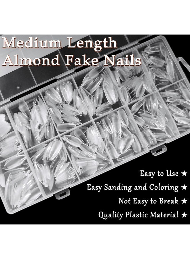 600Pcs Almond Nail Tips Medium Almond Gel X Nail Tips Clear Fake Nails Full Cover Acrylic Nail Tips For Extension Nail Manicure Salon Home Diy