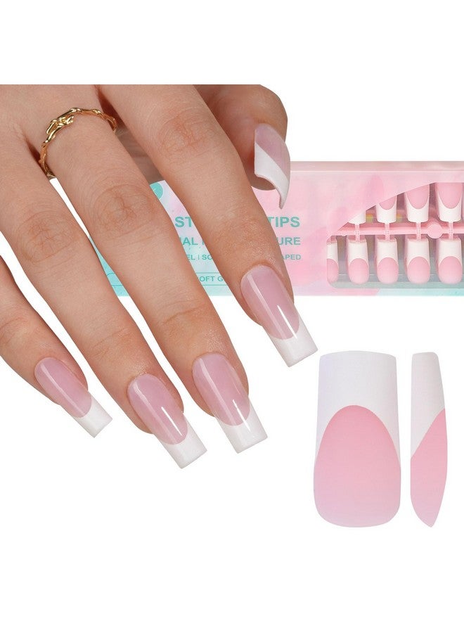 French Gel Nail Tips 240Pcs French Tip Press On Nails Long Square Pink No Need To File Tips Prelasting Fake Nails For Nail Art Diy 15 Sizes