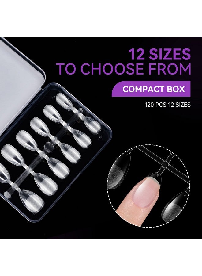 Short Almond Nail Tips: 120Pcs Soft Gel Tips For Extra Short Almond Shaped Full Cover Gel X Nail Tips Pre Etched Pmma Resin Clear False Nails 12 Sizes