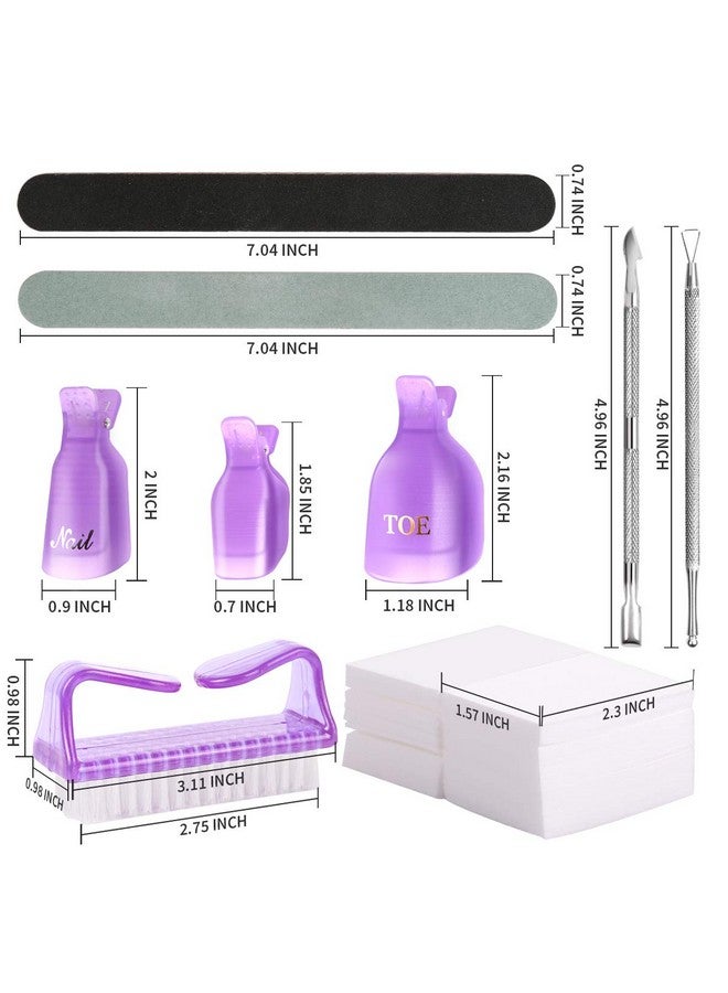 Gel Nail Polish Remover Tools Kit Nail Clips For Polish Removal Nail Remover Pads Cuticle Peeler Nail File Buffer Nail Brushes Nail Soak Off Clips For Hands And Toes Purple