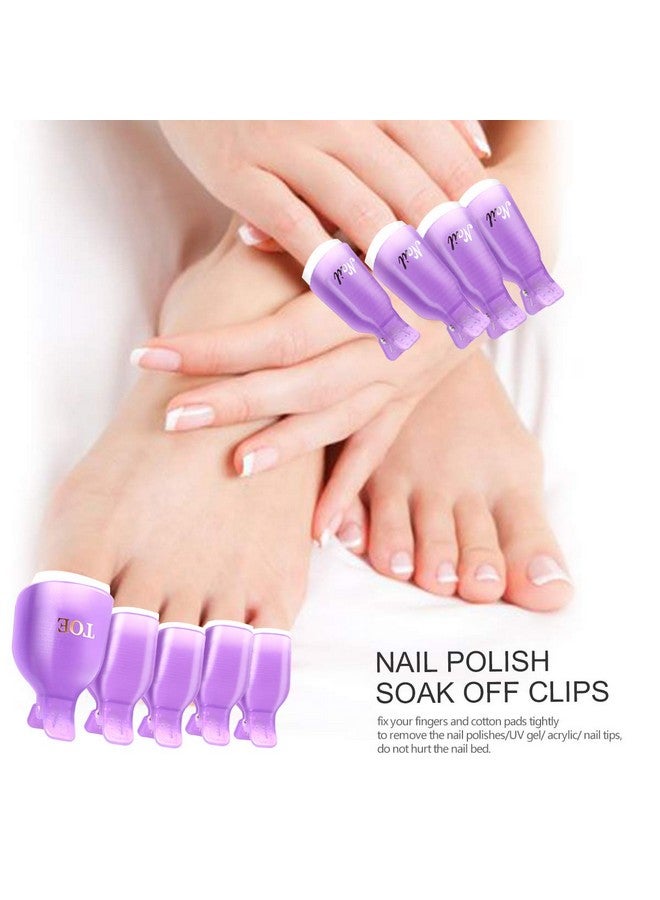 Gel Nail Polish Remover Tools Kit Nail Clips For Polish Removal Nail Remover Pads Cuticle Peeler Nail File Buffer Nail Brushes Nail Soak Off Clips For Hands And Toes Purple