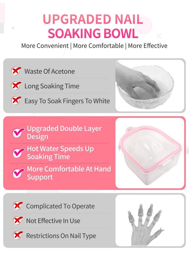 Nail Soaking Bowl Soak Off Gel Polish Dip Powder Remover Manicure Bowl With Triangle Cuticle Peeler And Stainless Steel Cuticle Pusher Nail Art Tool (Pink3Pcs Set)