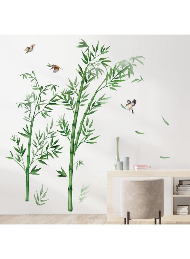 Large Bamboo Wall Decals Green Plants Flying Birds Wall Stickers Bedroom Living Room Sofa Tv Background Wall Decor