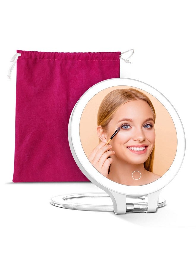 Magnifying Makeup Mirror 10X 1X Double Sided With Bag, Travel Makeup Mirror With 3 Color Lights And Magnification, Lighted Rechargeable Portable Cosmetic Foldable Mirror, Dimmable Adjustable Rotation