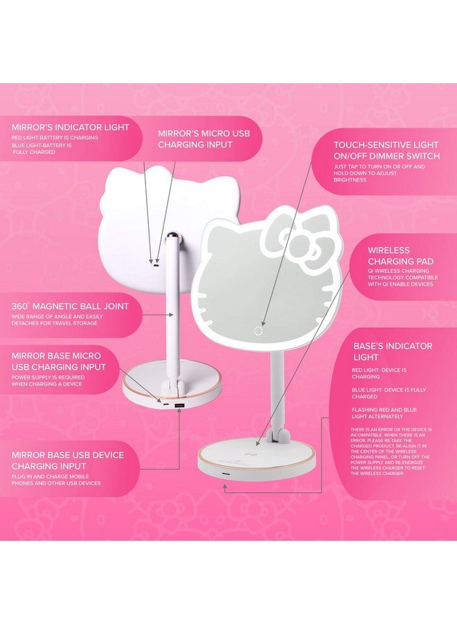 Impressions Vanity Hello Kitty Led Rechargeable Makeup Mirror With 360 Degree Rotation, Touch Sensor Desk Mirror With Light Strip And Adjustable Brightness