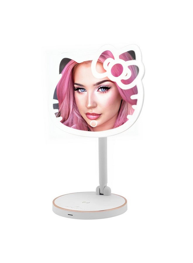 Impressions Vanity Hello Kitty Led Rechargeable Makeup Mirror With 360 Degree Rotation, Touch Sensor Desk Mirror With Light Strip And Adjustable Brightness