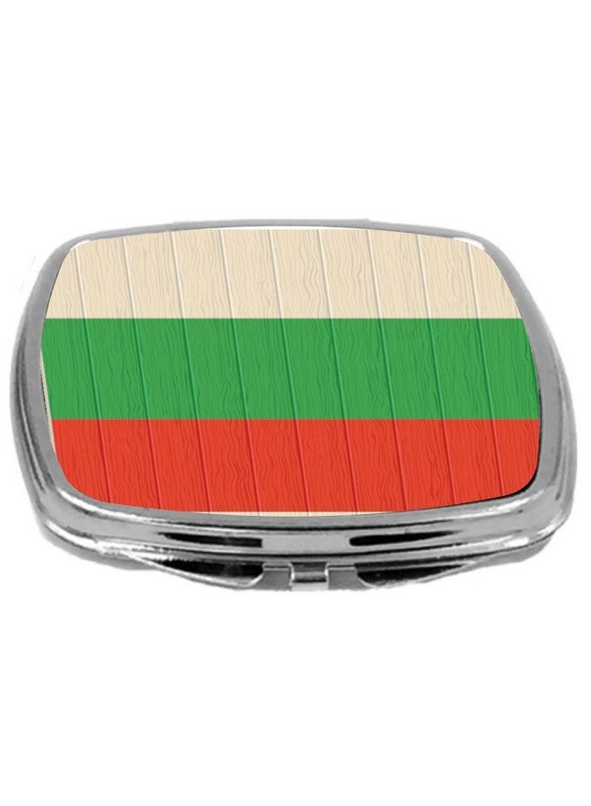 Compact Mirror On Distressed Wood Design, Bulgaria Flag, 3 Ounce