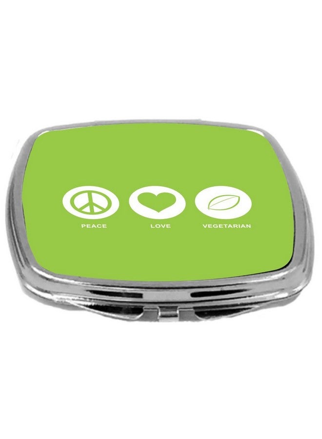 Peace Love Vegetarian Design Compact Mirror, Lime Green, 2 Ounce