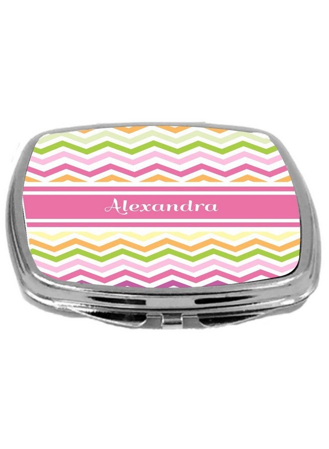 Pink Chevron Name Design Compact Mirror, Alexandra, 3 Ounce