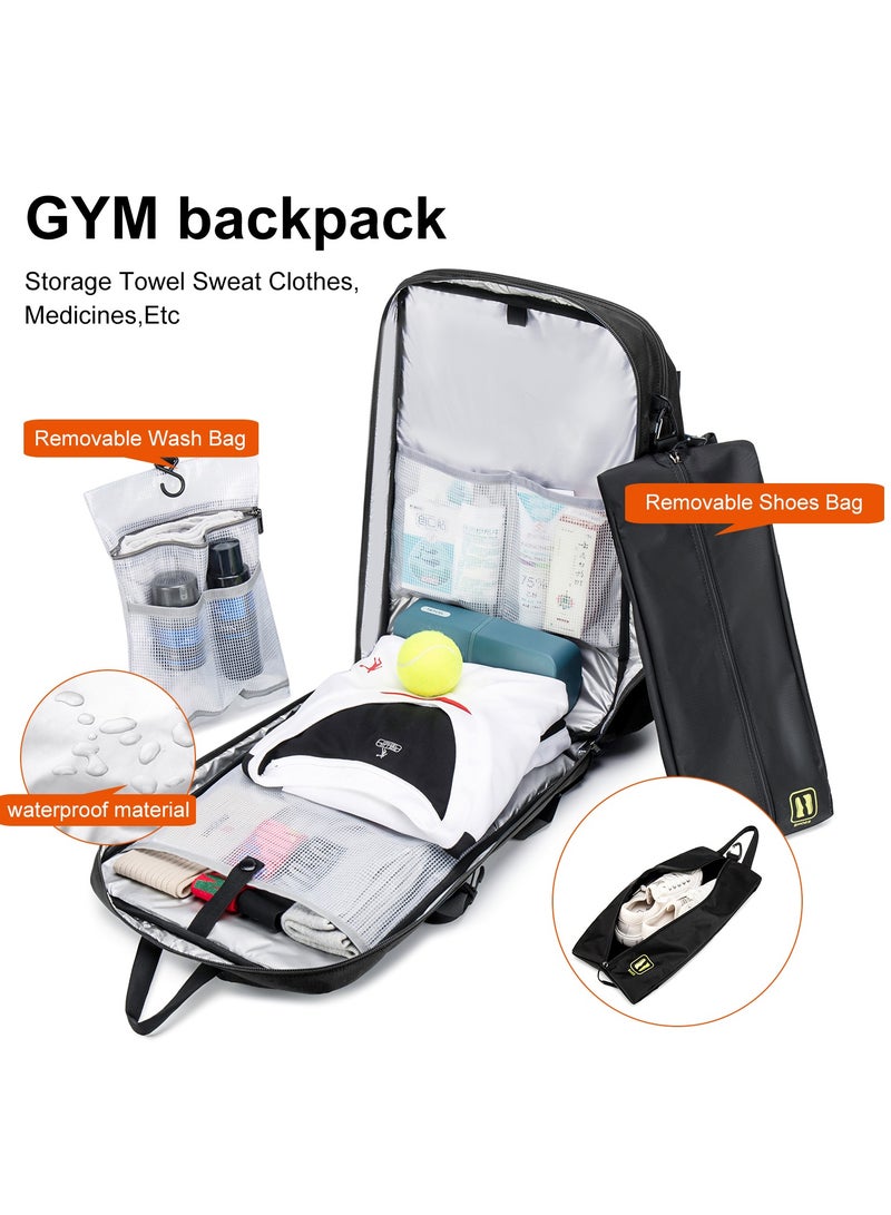 Durable Gym Sports Backpack Water Resistant 18.5 Inch Casual Daypack with Luggage Trolley Carry Belt and Built in USB Jack for Men B00391-XD Black