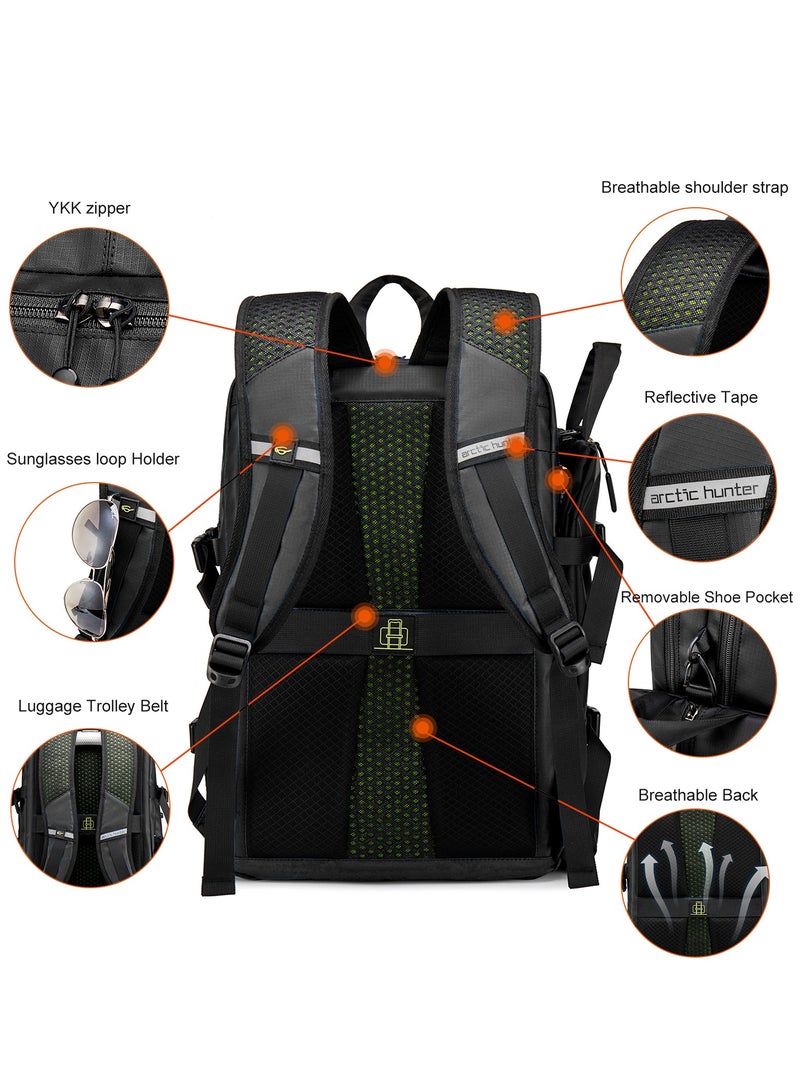 Durable Gym Sports Backpack Water Resistant 18.5 Inch Casual Daypack with Luggage Trolley Carry Belt and Built in USB Jack for Men B00391-XD Black