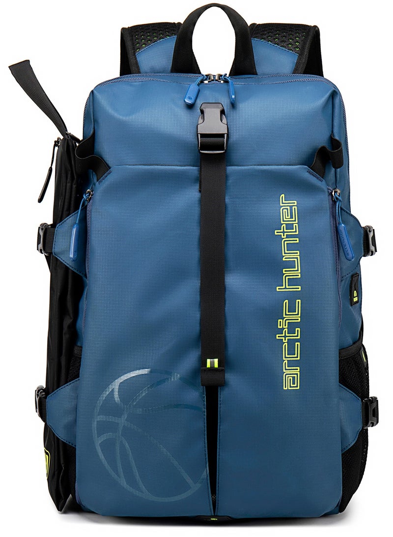 Durable Gym Sports Backpack Water Resistant 18.5 Inch Casual Daypack with Luggage Trolley Carry Belt and Built in USB Jack for Men B00391-XD Blue