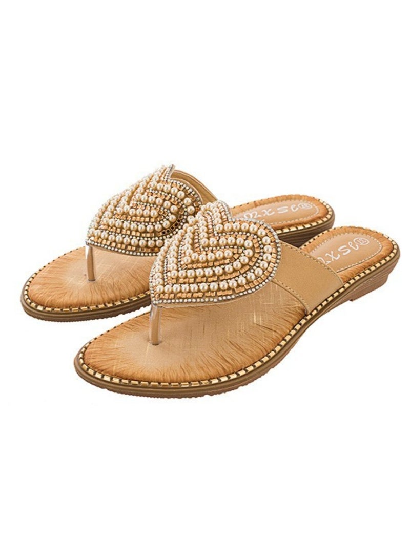 New Water Diamond Pearl Women's Shoes Love Clip Toe Slippers