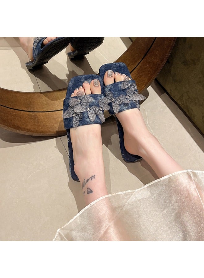 Flower Art Fashion Sandals Outdoor Open Toe Casual Vacation Beach Skirt Women’s Slippers Open Toe Babouche Cute Flat Slippers, Casual Slide On Ladies Flat Sandals