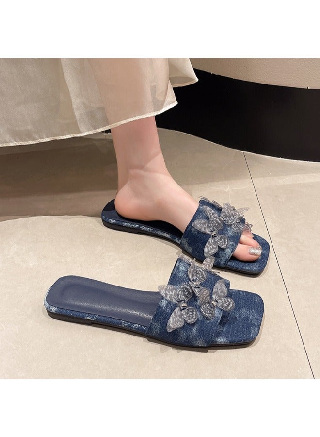 Flower Art Fashion Sandals Outdoor Open Toe Casual Vacation Beach Skirt Women’s Slippers Open Toe Babouche Cute Flat Slippers, Casual Slide On Ladies Flat Sandals