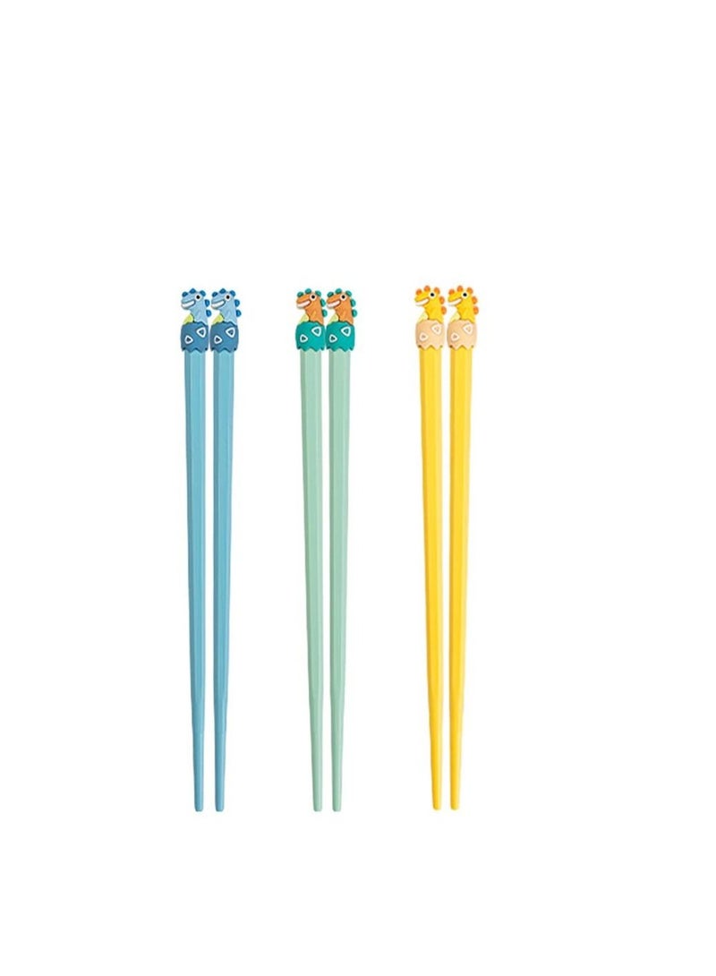 Chopsticks for Kids, 3 Pairs Kids Students Lightweight Chopstick, Cute with Dinosaur Head, Non-Slippery Indented Tips, Easy to Use and Clean, 8.1