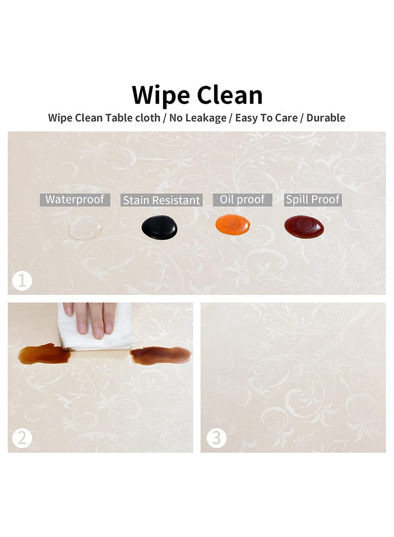 Rectangle Vinyl Tablecloth,100% Waterproof Heavy Duty Oil Spill Proof Stain Resistant Plastic PU Table Cover with Flannel Backing for KitchenDiningParties
