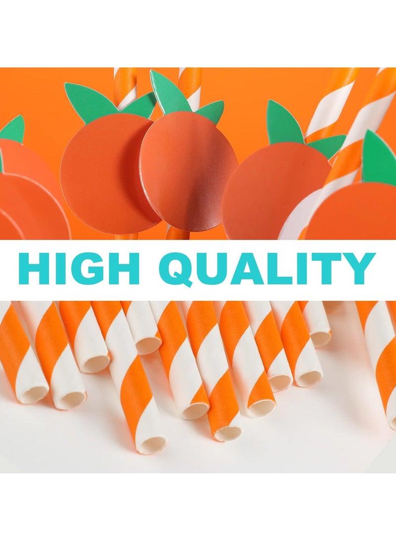 Orange Paper Straws Little Cutie Baby Shower Straws Orange Fruit Straws Disposable Drinking Paper Straws for Baby Shower Decorations Birthday Party Supplies, 0.24 X 7.76 Inches, Pack of 100