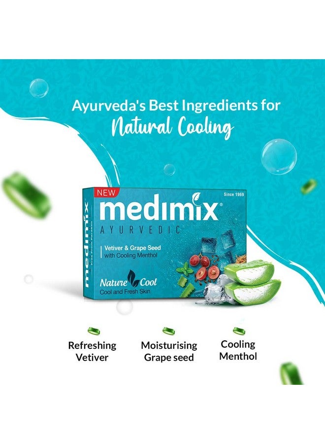 Ayurvedic Cool Bathing Soap With Menthol,Vetiver&Grape Seed 125Gm (Buy 4 And Get 1 Extra Combo Pack)|For Fresh&Protected Skin|Shop Herbal|Natural|Parabenfree&Sulphatefree|100% Vegan