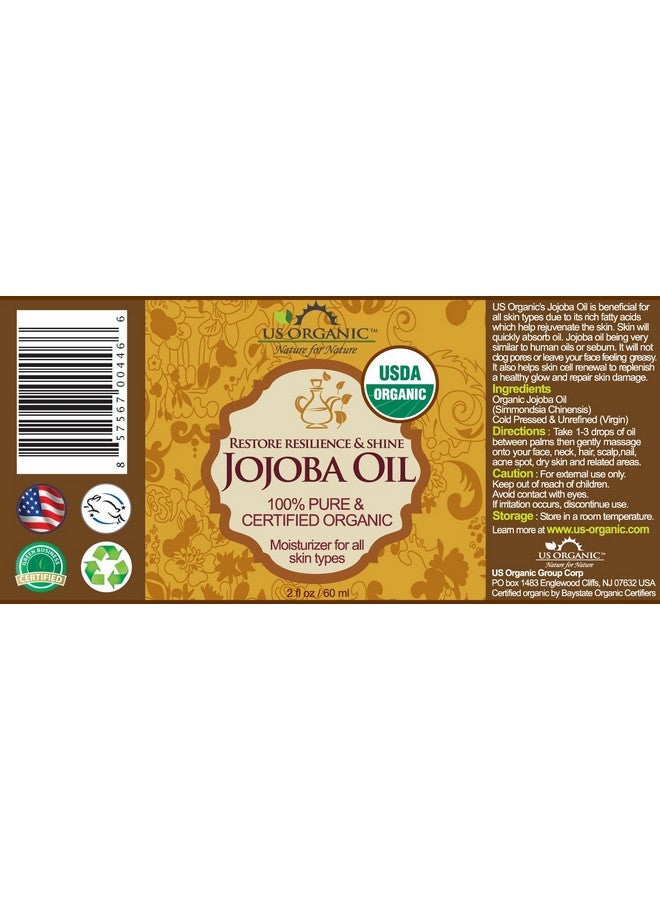 Jojoba Oil, Usda Certified Organic,100% Pure & Natural, Cold Pressed Virgin, Unrefined, Haxane Free, Sourced From Middle East Directly (Small (2Oz, 56Ml))