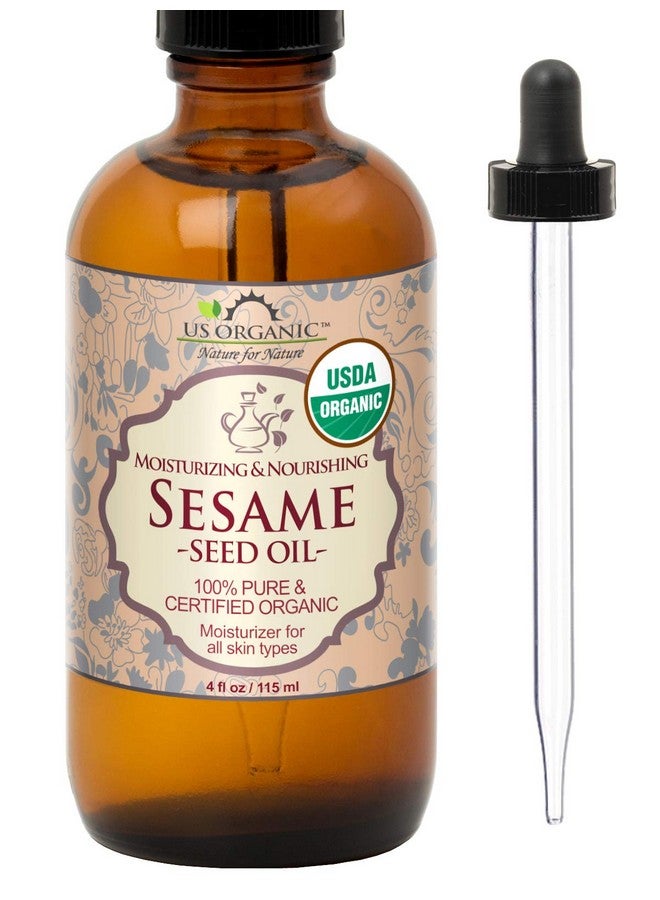 Sesame Seed Oil, Usda Certified Organic, Untoasted, Unrefined Virgin, 100% Pure & Natural, Cold Pressed, In Amber Glass Bottle W/Glass Eye Dropper, Sourced From Mexico (4 Oz (Large))