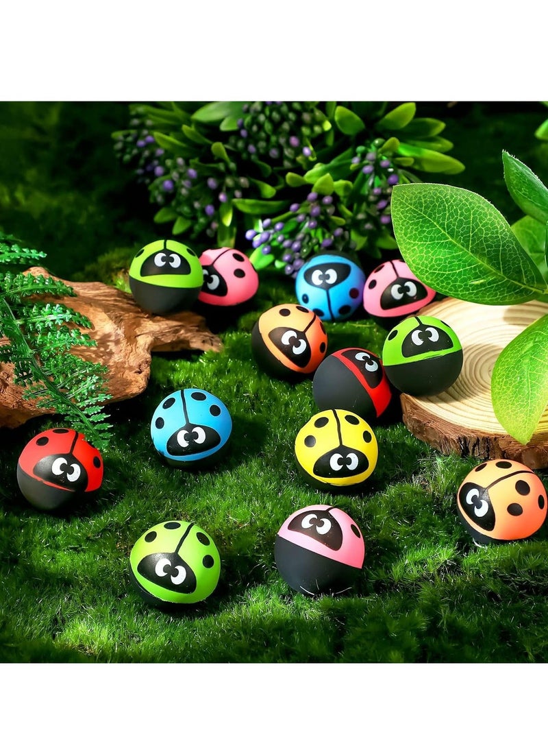 Bouncy Balls, 24 Pcs Ladybug Bouncy Balls, Ladybug Party Favors Small Bouncing Balls 30 mm/ 1.2 Inch Ladybug Theme Rubber Balls for Kid Carnival Prizes Birthday Gift Bag Filling (Random Color)