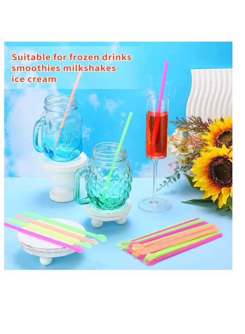 Disposable Long Plastic Straws, 400 Count Assorted Unwrapped Straws, Bright Milkshake Snow Cone Straws Party Decorations(Bright Colors, Spoon Straw)