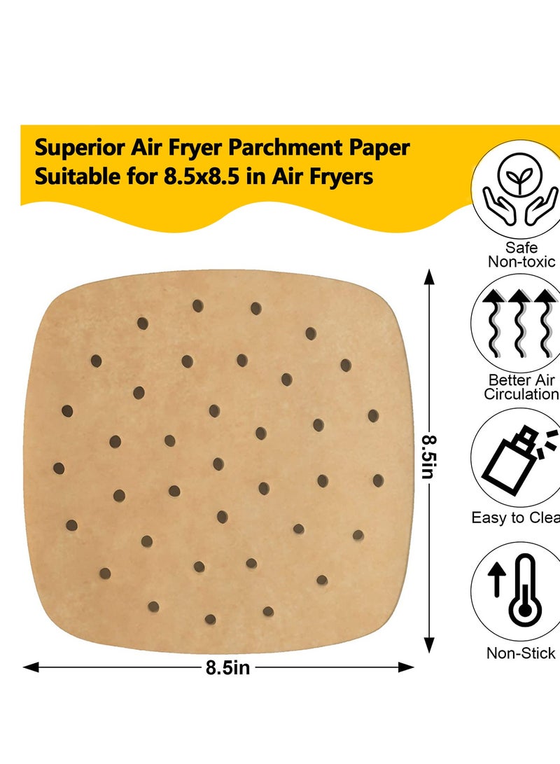 Disposable Air Fryer Parchment Paper Liners, 100PCS 8.5 Inch Non-Stick Baking Sheets, Unbleached Filter Paper for Air Fryers, Steamers, and Cake Pans