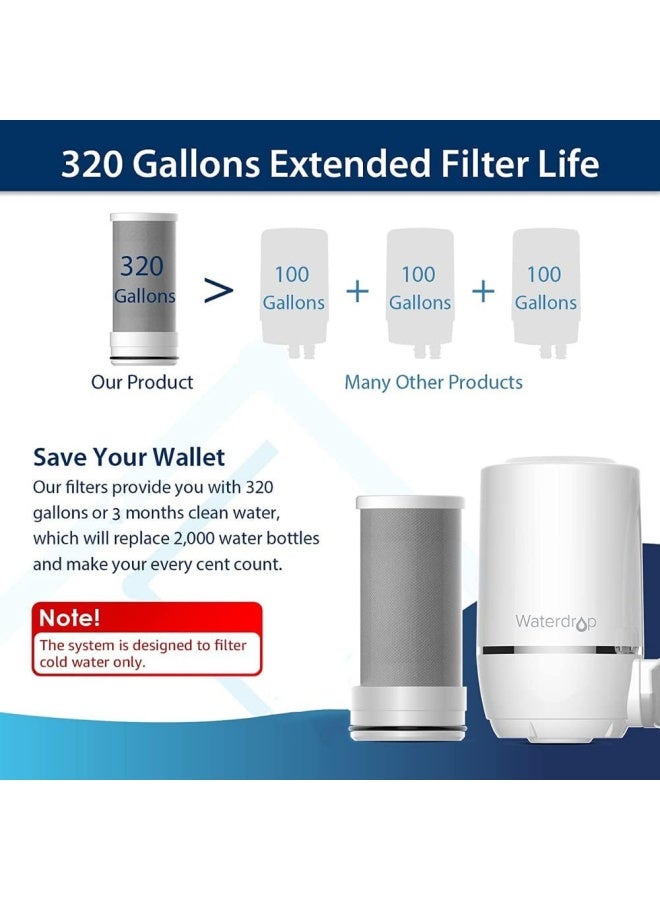 320-Gallon Long-Lasting Water Faucet Filtration System Faucet Water Filter Removes Harmful Contaminants Chlorine Metals  Sediments - Fits Standard Faucets