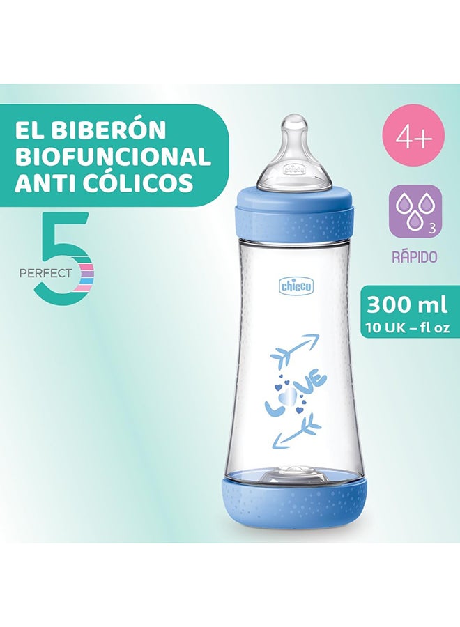 Perfect 5 Silicone Feeding Bottle 300ML, Fast Flow, 4M+, Blue