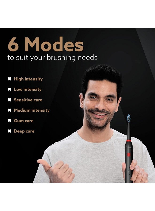 Cosmic Lite Sonic Electric Toothbrush For Adults With 6 Modes 3 Brush Heads 1 Interdental Head And Rechargeable With 3.5 Hours Charge Lasting Up To 25 Days Power Toothbrush Black