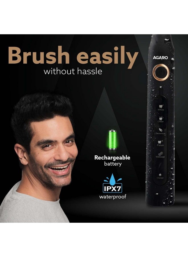 Cosmic Sonic Electric Toothbrush For Adults With 5 Modes 3 Brush Heads & Rechargeable With 4 Hours Charge Lasting Up To 25 Days Power Toothbrush (Black)