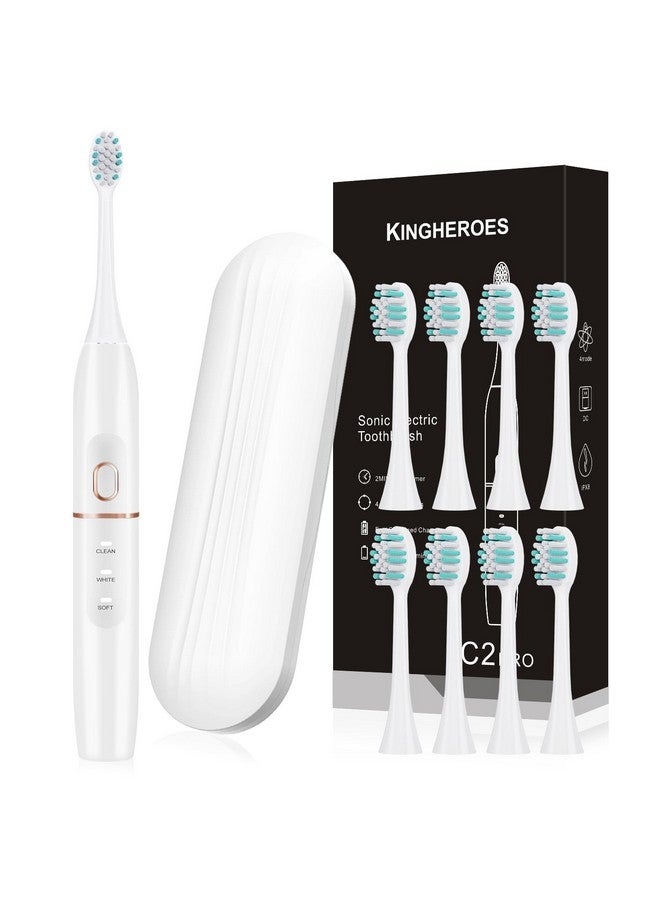 Electric Toothbrush Set, Comes With 8 Brush Heads & Travel Case,4 Modes With 2 Minutes Built In Smart Timer, One Charge For 60 Days, 42000 Vpm Motor (White)