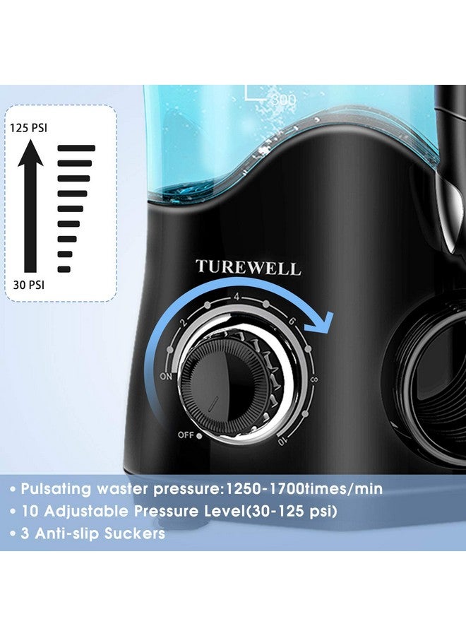 Fc162 Water Flosser, Dental Oral Irrigator10 Adjustable Pressure Settings, Electric Water Pick, 8 Replaceable Jet Tips For Whole Families 600Ml(Black)