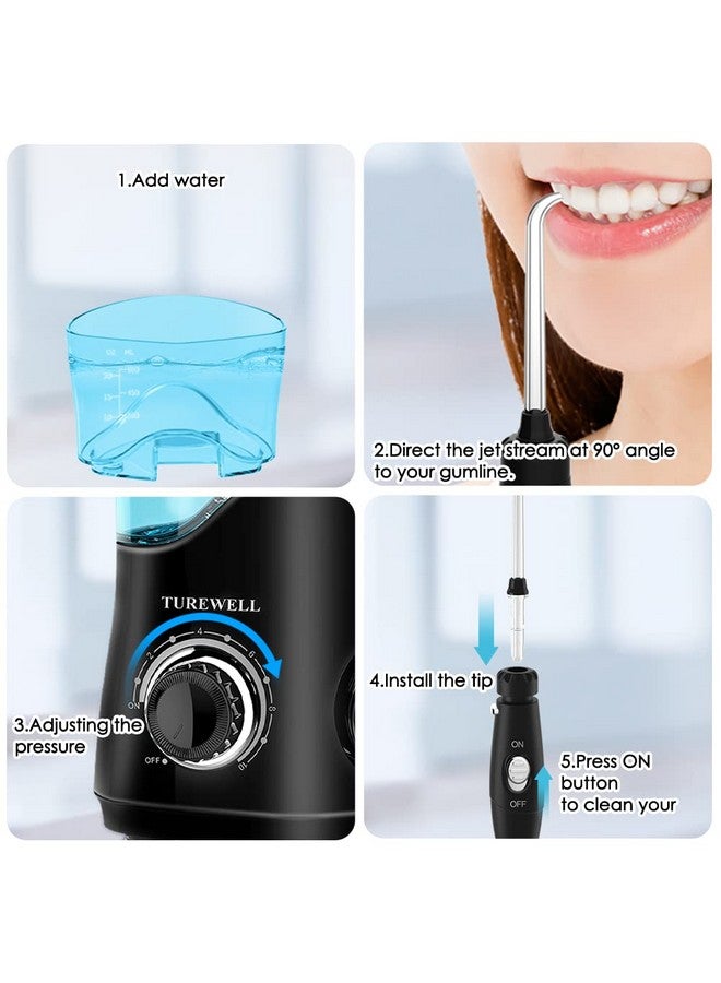 Fc162 Water Flosser, Dental Oral Irrigator10 Adjustable Pressure Settings, Electric Water Pick, 8 Replaceable Jet Tips For Whole Families 600Ml(Black)