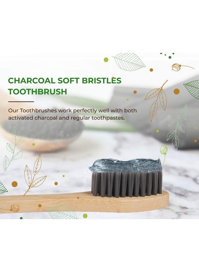 Premium Oral Care Bamboo Brush For Adults Charcoal Soft Bristle Sensitive Toothbrush Organic Bamboo Teeth Brush Pack Of 4 Wooden Toothbrush For Adults Bpa Free Tooth Brush Combo Pack Offer