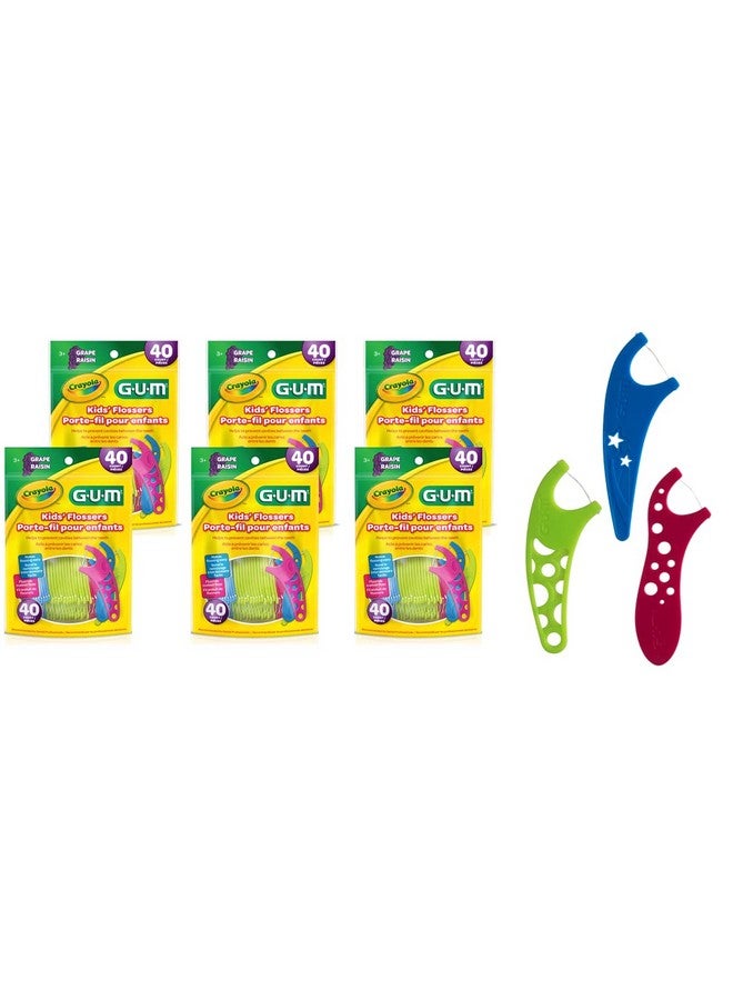 Crayola Kids Flossers With Fluoride Designed For Little Hands Fun Grape Flavor Easy To Use Kids Floss Picks For Children Ages 3+, 40Ct (6Pk)