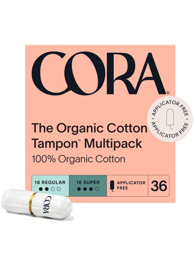 100% Organic Cotton Nonapplicator Tampons | Ultraabsorbent, Unscented, Natural, Nontoxic, Applicator Free | Ecoconscious (36 R/S Tampons)