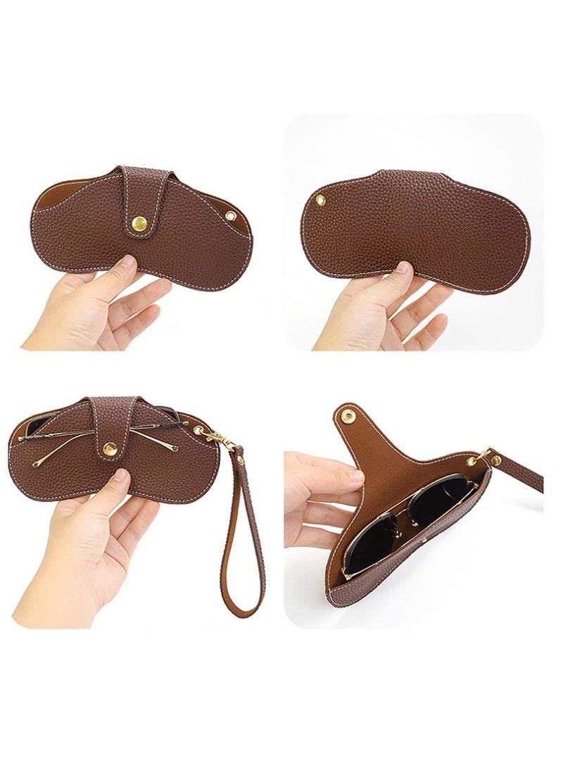 Soft Leather Sunglasses Case Leather Glasses Case Portable Glasses Pouch for Outdoor Carrying Organizer Eyeglass Bags with Wrist Strap