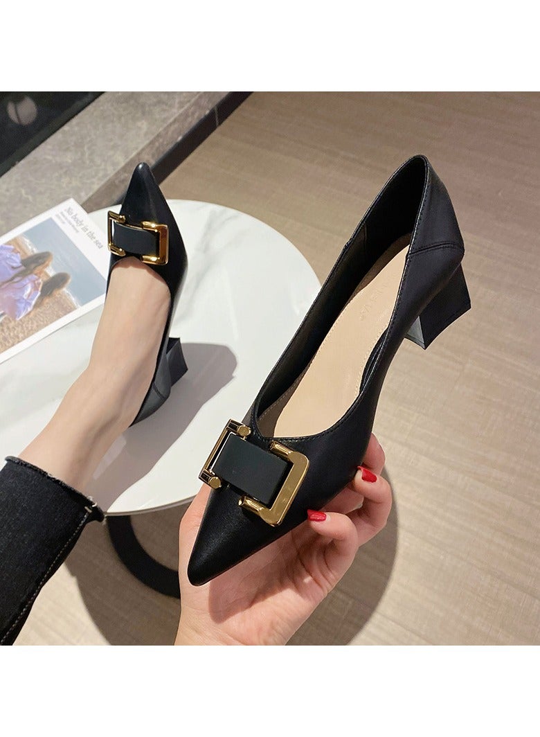 New Shallow Mouth Coarse Heel High Heels