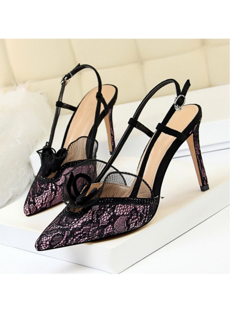 New Rhinestone Lace Hollow High Heels