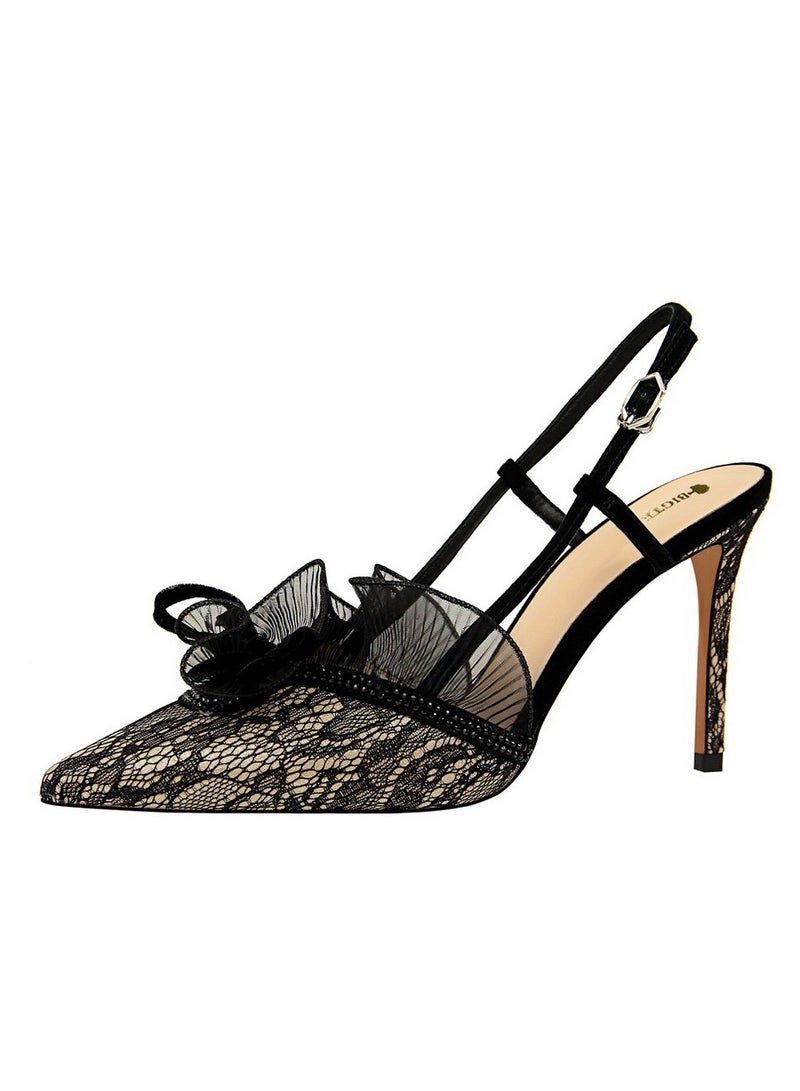 New Rhinestone Lace Hollow High Heels