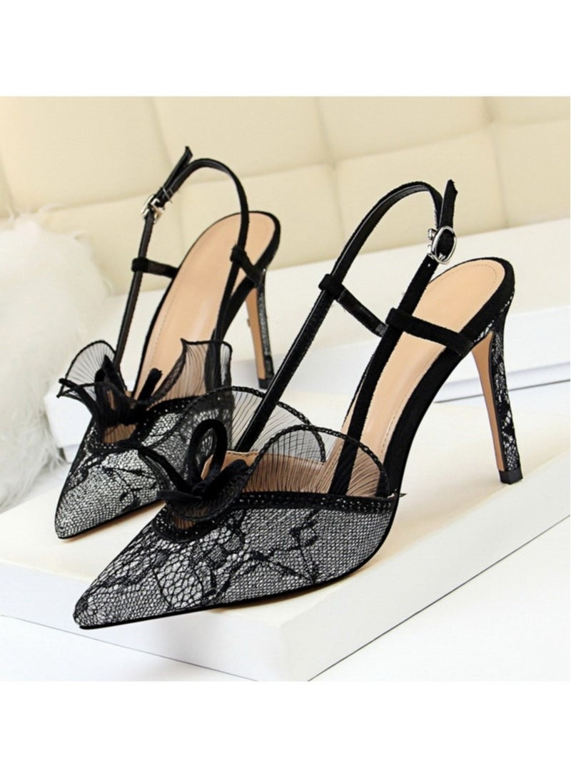 New Rhinestone Lace Hollow High Heels