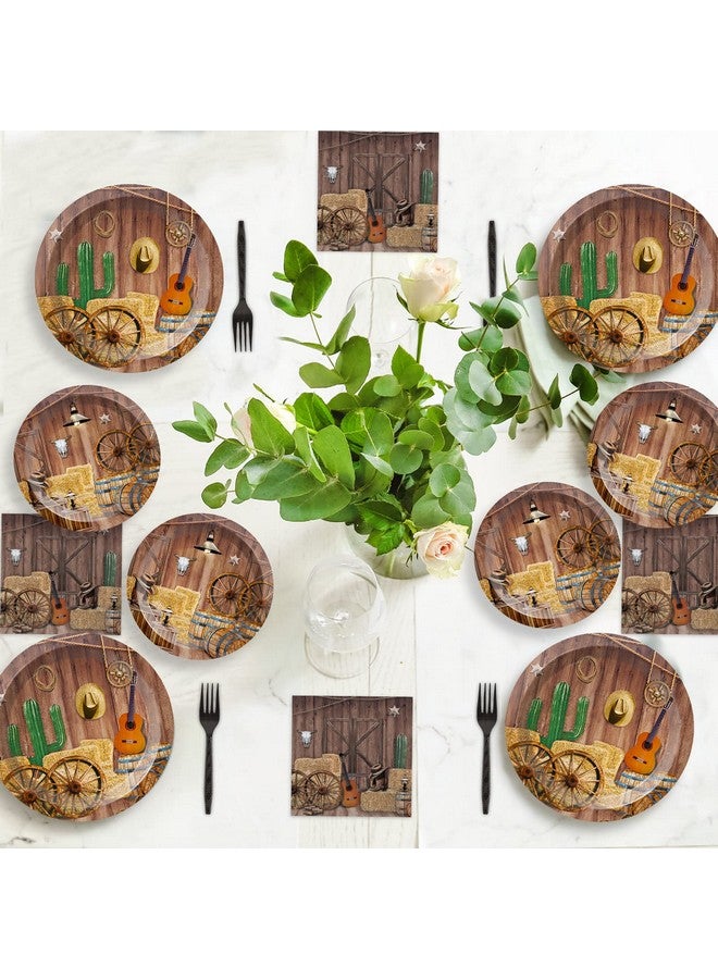 96Pcs Western Tableware Set Cowboy Paper Plates Cowboy Themed Party Plates Napkins Forks For Baby Shower Birthday Party Decorations Supplies 24 Guests