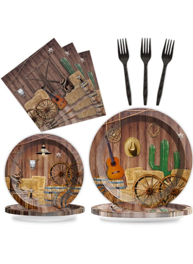 96Pcs Western Tableware Set Cowboy Paper Plates Cowboy Themed Party Plates Napkins Forks For Baby Shower Birthday Party Decorations Supplies 24 Guests