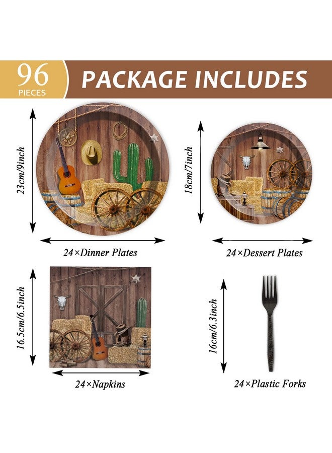 96Pcs Western Tableware Set Cowboy Paper Plates Cowboy Themed Party Plates Napkins Forks For Baby Shower Birthday Party Decorations Supplies 24 Guests