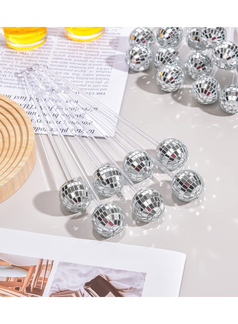 24 Pcs Disco Balls Cocktail Stirrers, Plastic Round Top Swizzle Sticks, Cake Pops Mirror Ball Coffee Beverage Stirrers for Home/Bar/Coffee Shop Use/Cafe (Transparent)