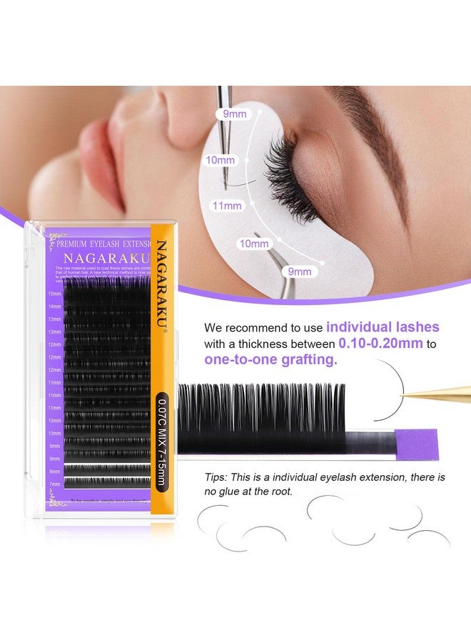 Eyelash Extensions Individual Lashes 0.07Mm D Curl 15Mm Classic Matte Black Soft Natural Professional 16 Rows Beauty Salon Supplies