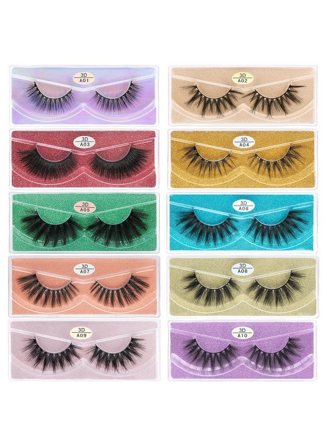 Wholesale False Lashes 10 Pairs 10 Styles Medium Length Vegan Eyelashes Fluffy Volume Strip Lashes Bulk 10 Portable Boxes Fake Eyelashes Mixed Natural Look 3D Faux Mink Lashes(Mix 10Pairs)